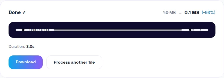 WavyVid converter result panel showing an MP4 file converted to MP3 audio, with a download button
